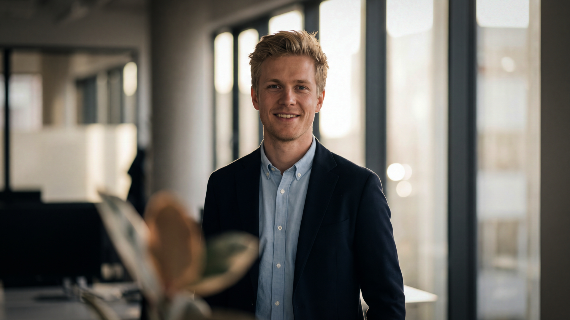 Ein blonder Mann lächelt in die Kamera